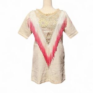 Manoush Cream and Pink Fringe Embellish Women's mini dress